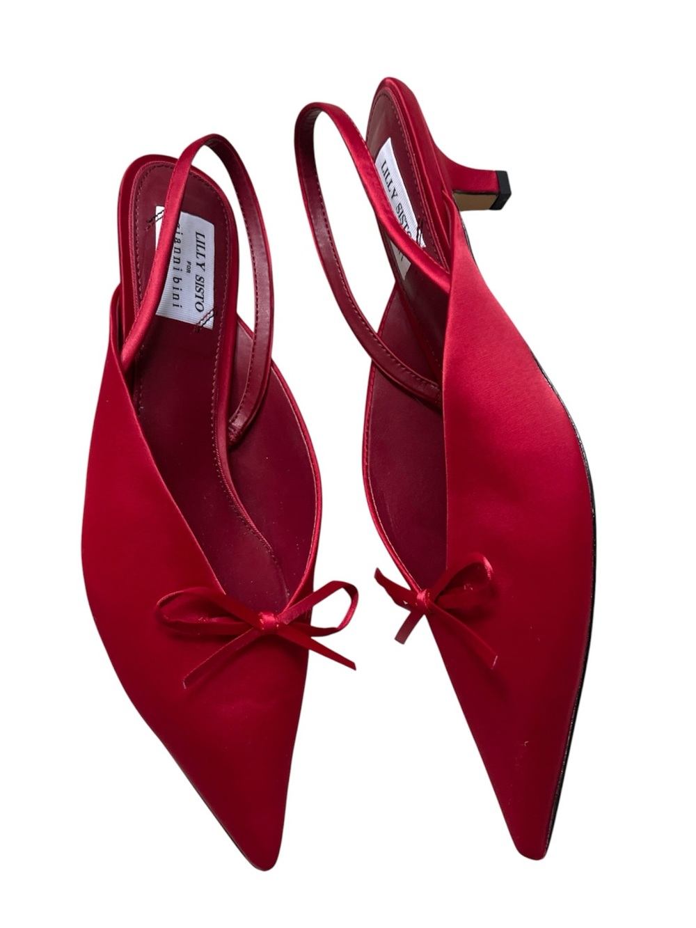 Lilly Sisto x Gianni Bini Red Satin Bow Slingback Kitten Heels